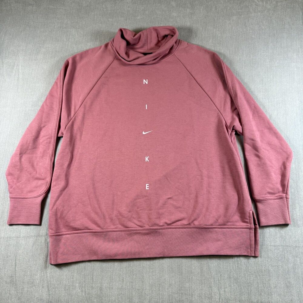 Nike Get Fit Funnel-Neck Sweatshirt Womens 1X Pink Pullover Comfort Cozy Workout